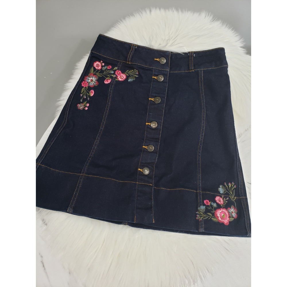Kate Spade Broome Street Floral Embroidered Denim Skirt Size 2